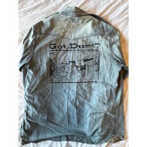 Men’s Medium Y2K Boredust Design 2006 Pearl Snap Denim Long Sleeved Shirt